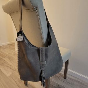 New Woman Genuine Leather Grey Hobo Shoulder Handbag